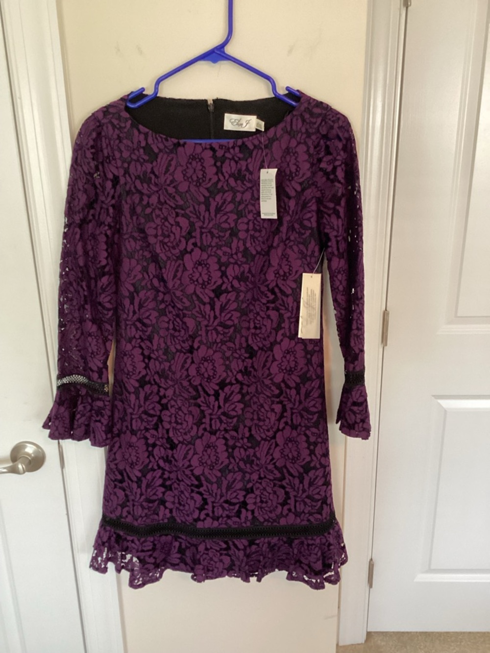 Eliza J Purple and Black Floral Lace Dress, Size 2